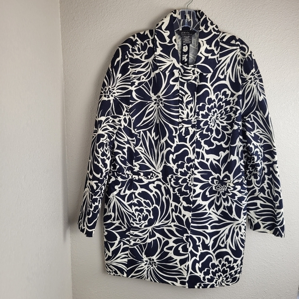George ME Mark Eisen Navy and White Floral Casual Jacket Women's Size XL